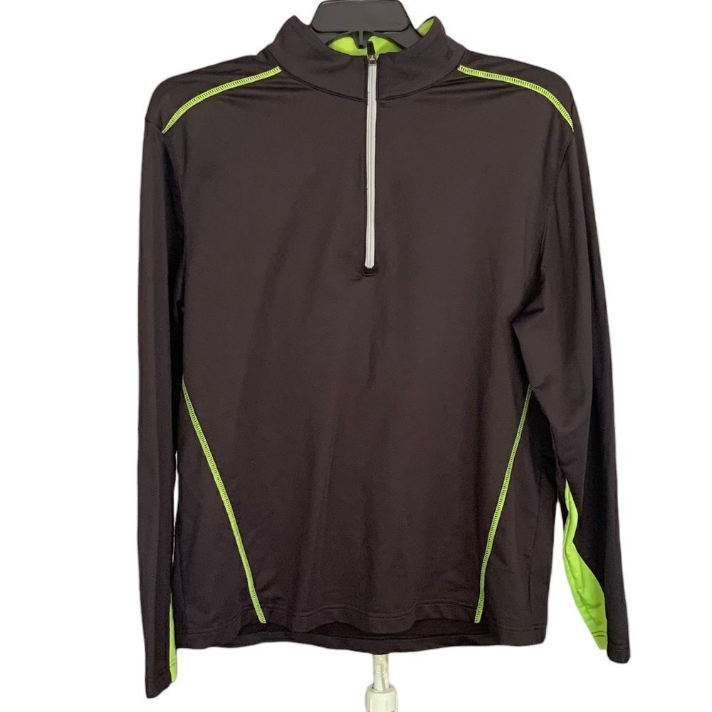 Walter Hagen Black Neon Green Trim 1/2 Zip Pullover Sz L
